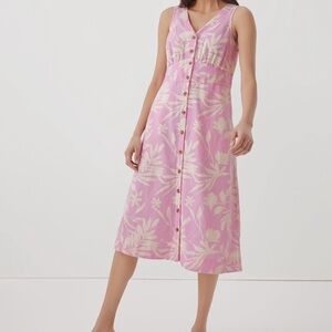 Pact Canopy Linen Midi Dress Pink Tropical Palm Print Size L